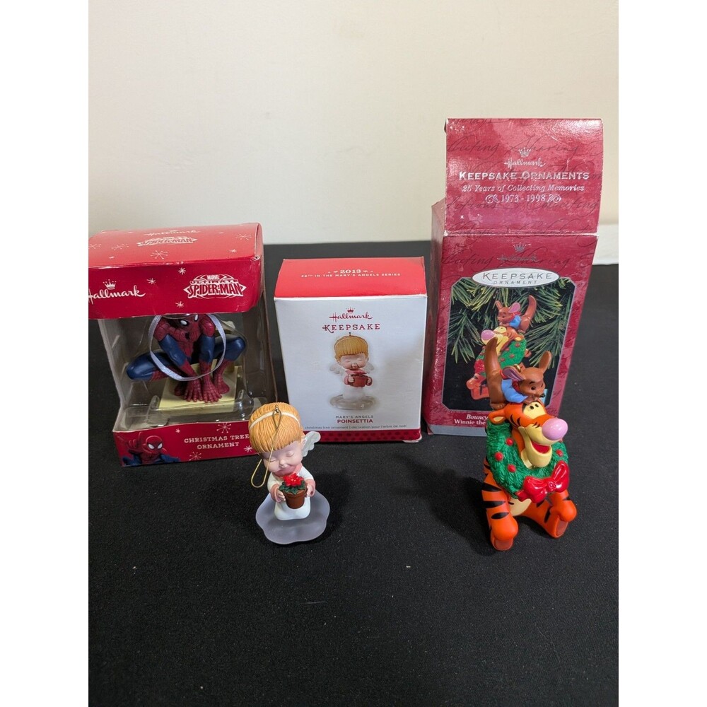 Hallmark Ornament Set of 3 Spider-Man Mary's Angels Pooh Tigger Roo NIB